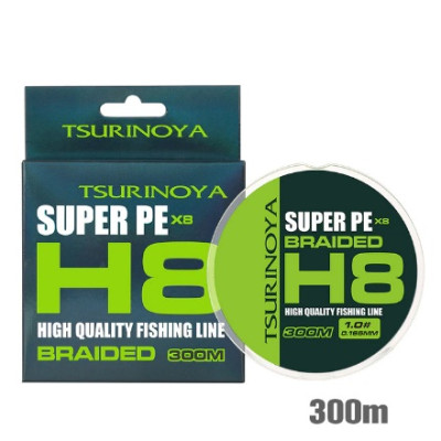 8-ми жильный плетёный шнур Tsurinoya Super PE H8 X8 0.148 #0.8 (300 метров) цвет Green